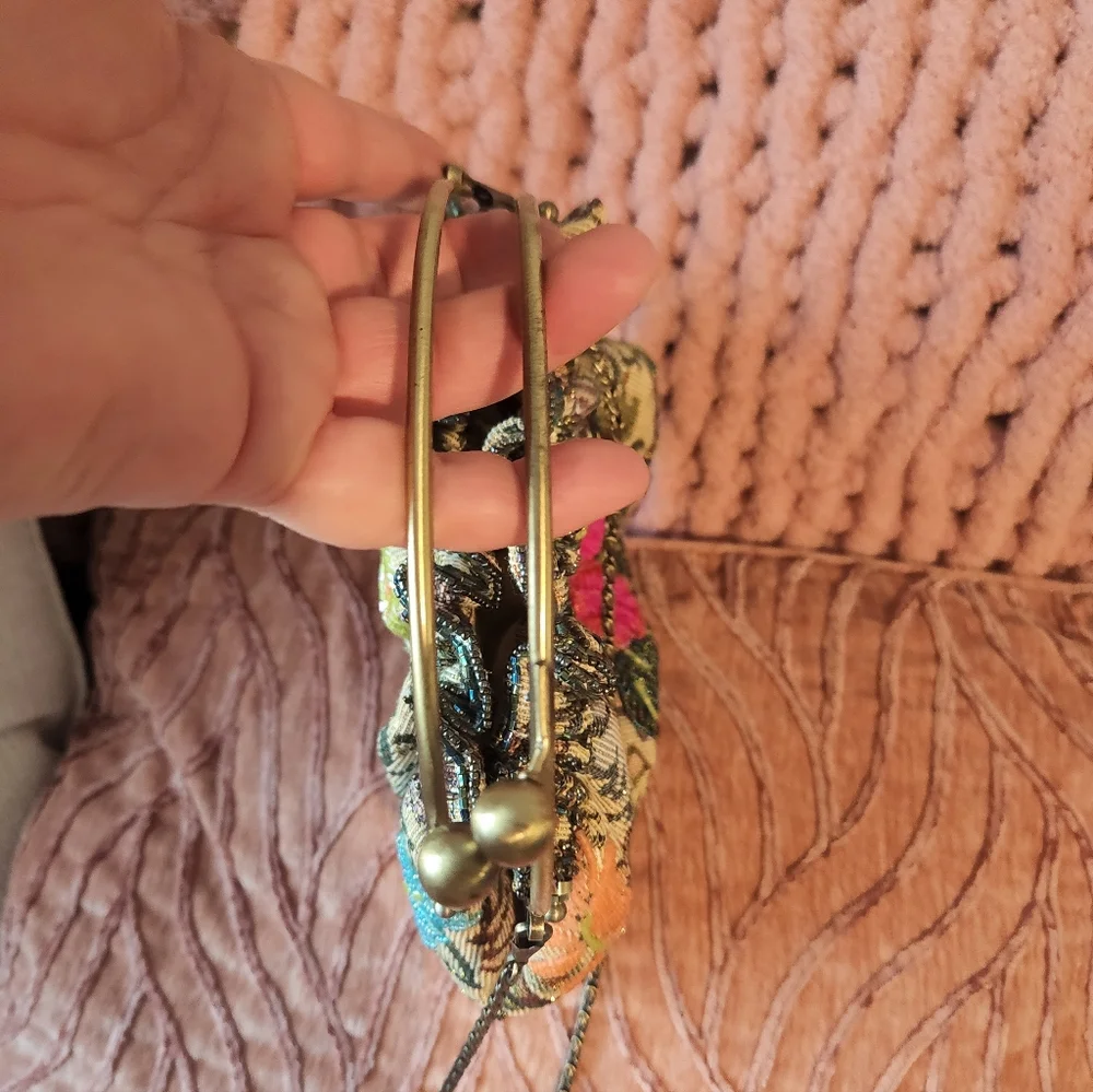 Floral Embroidered Clutch with Gold Accents
